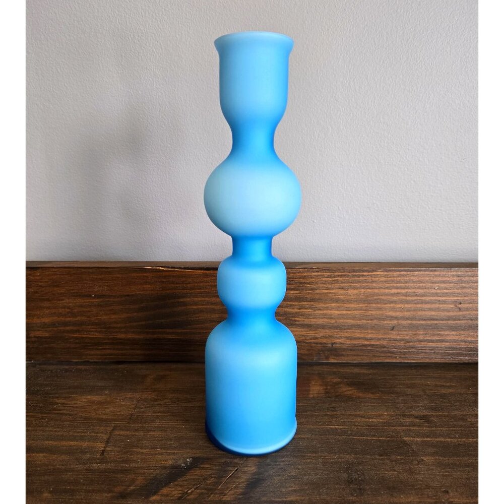 Carlo Moretti Murano Hooped Vase Satinato Satin Finish Rare MCM Blue Opaline